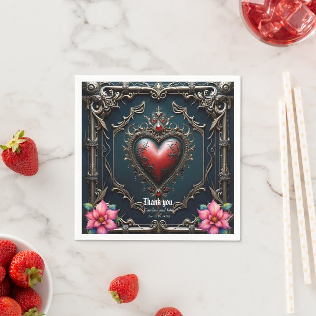 Victorian Crimson Gothic Heart  Pappersservett (Insitu)