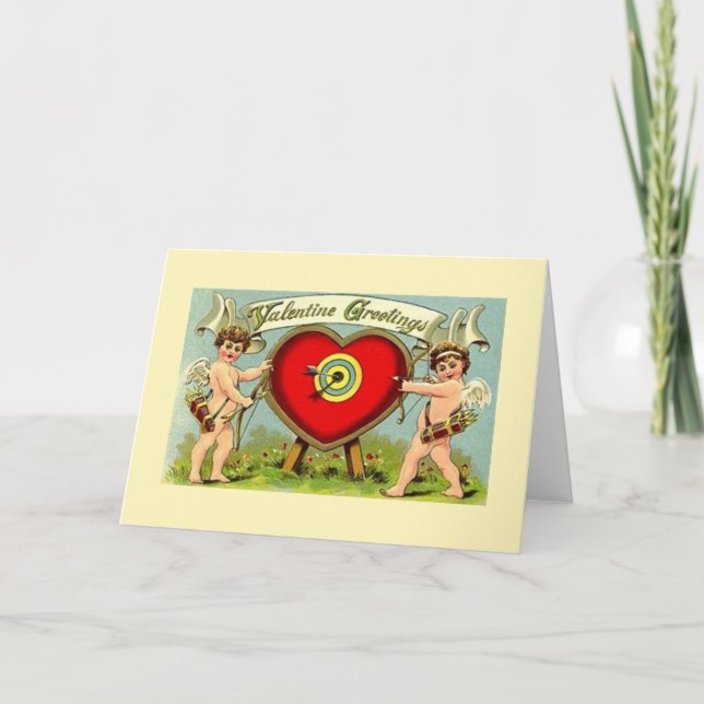 Victorian Cupid Archery Valentine Greeting Card Helgkort (Framsida)