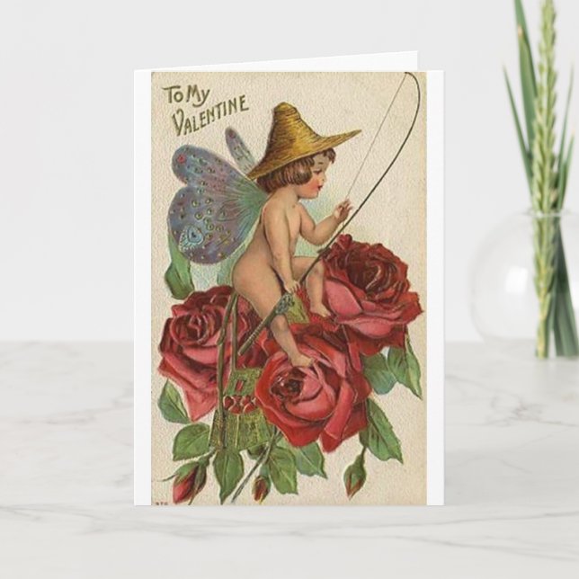 Victorian Cupid och Ro Alla hjärtans dagskort Helgkort (Framsida)