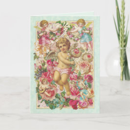 Victorian Cupid och Ro Blommigt Helgkort