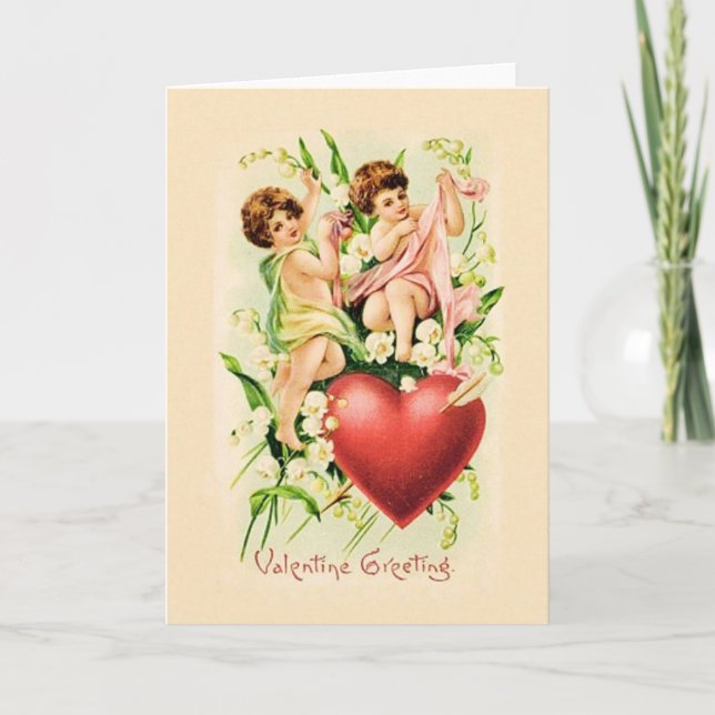 Victorian Cupid Pierced Heart Valentine Day Card Helgkort (Framsida)