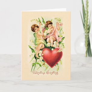 Victorian Cupid Pierced Heart Valentine Day Card Helgkort