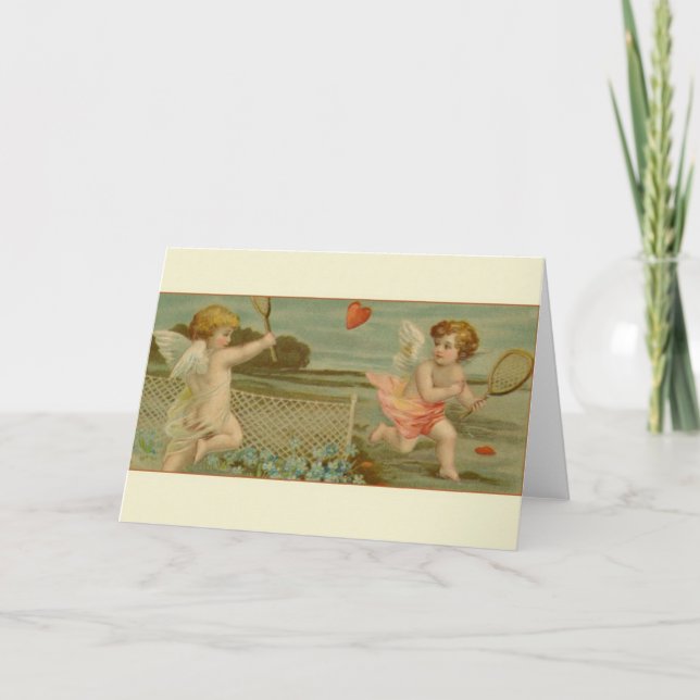 Victorian Cupid Tennis Valentine Day Card Helgkort (Framsida)