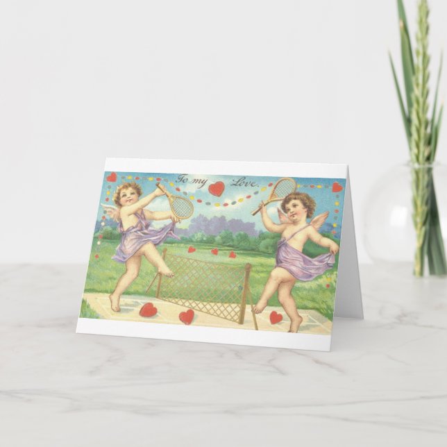 Victorian Cupid Tennis Valentine Day Card Helgkort (Framsida)