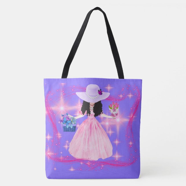 Victorian Dam Basket of Flowers Tote Bag Tygkasse (Framsida)