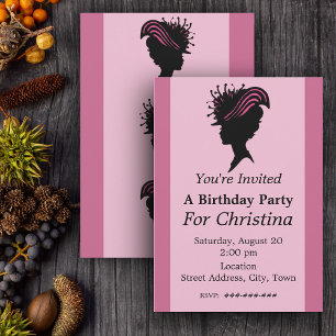 Victorian Dam Black Silhouette Finare Hat Birthday Inbjudningar