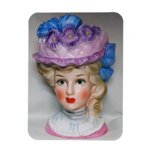 Victorian Dam Head Vas Rosa & Lila Blommigt Hat Magnet