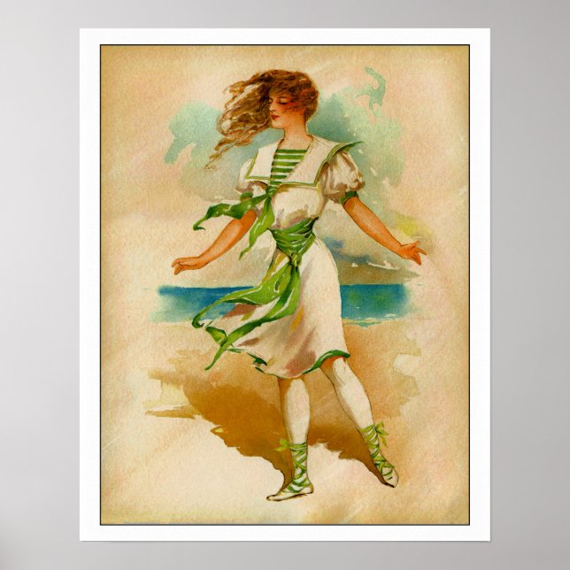 Victorian Dam i Bathing Costume Poster (Framsidan)