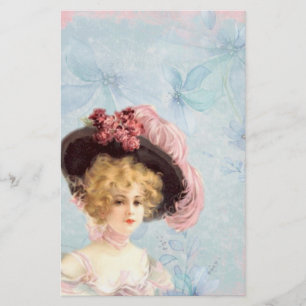 Victorian Dam i Feasted Hat Stationery Brevpapper
