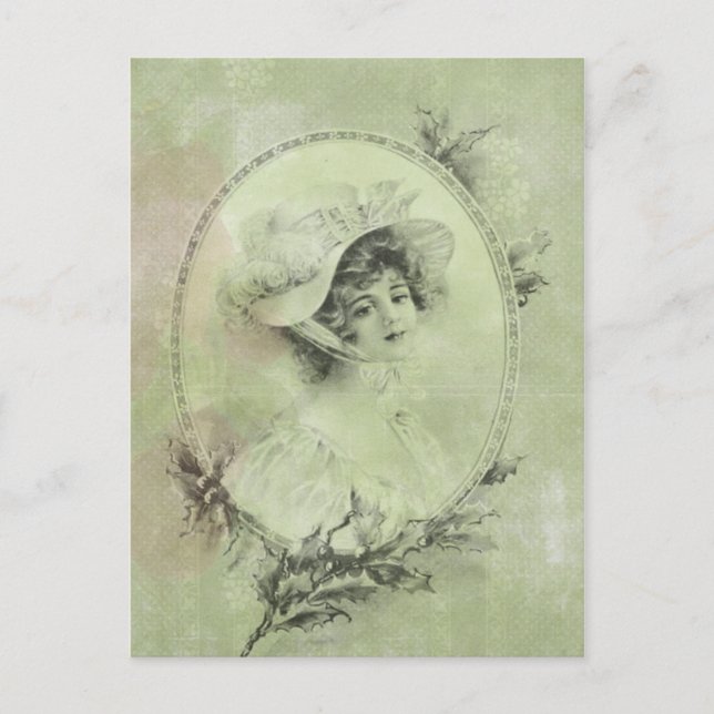 Victorian Dam i Hat Verdigris Grönt Postcard Vykort (Framsida)