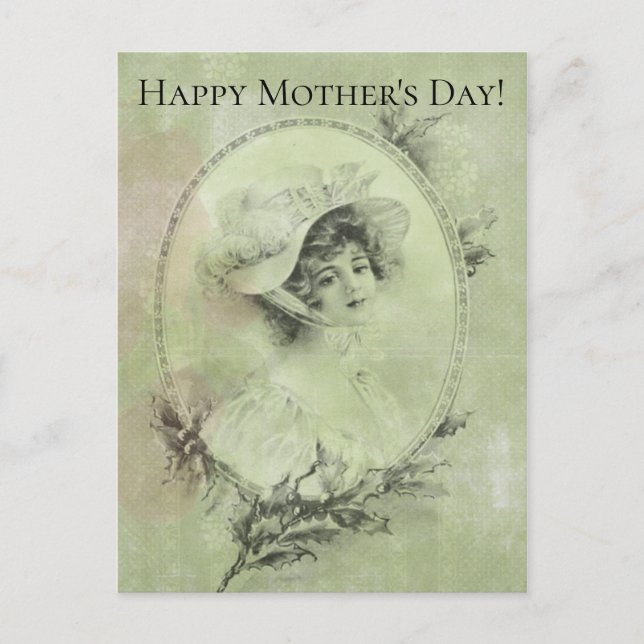 Victorian Dam i Hat Verdigris Grönt Vykort (Framsida)