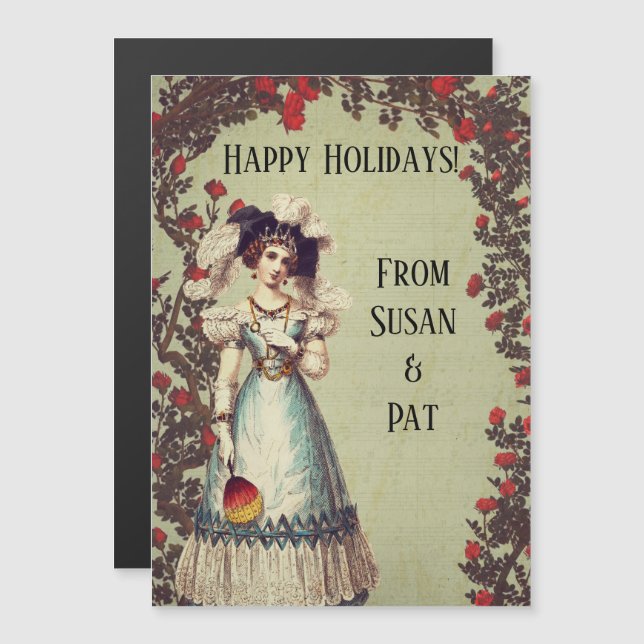 Victorian Dam i Röd ros Garden med Fläkt (Fram/baksida)