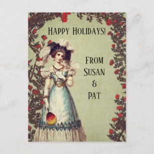 Victorian Dam i Röd ros Garden med Fläkt Helg Vykort