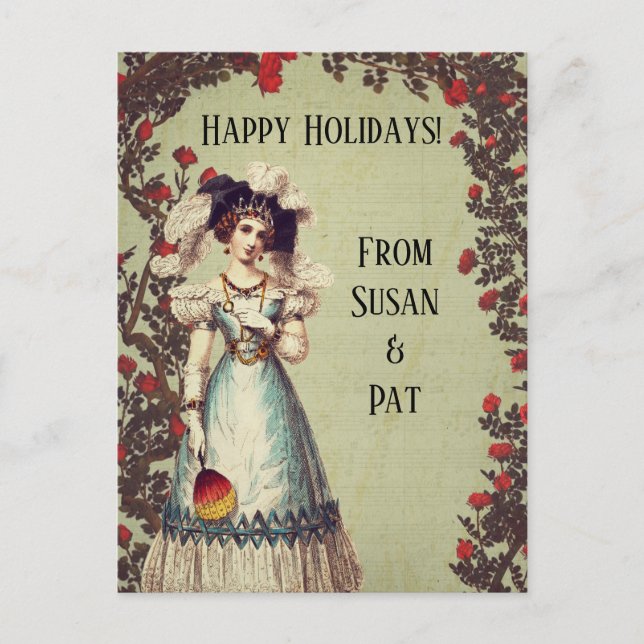 Victorian Dam i Röd ros Garden med Fläkt Helg Vykort (Framsida)