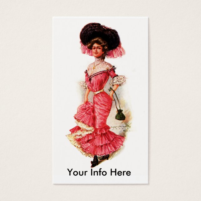 Victorian Dam i Rosa Dress Visitkort (Framsidan)