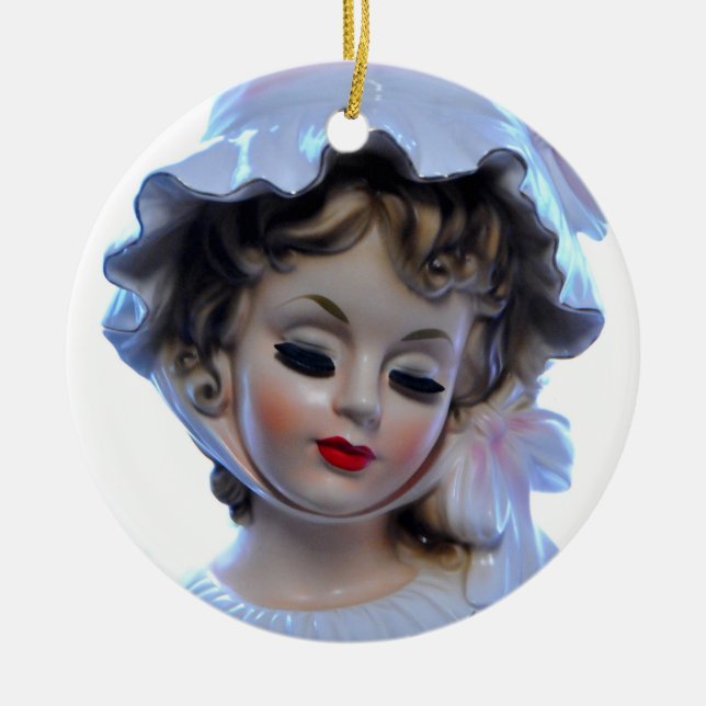 Victorian Dam i Ruffled Bonnet Head Vas Sweet Julgransprydnad Keramik (Framsidan)