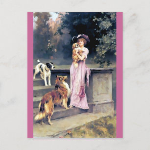 Victorian dam med hund vykort