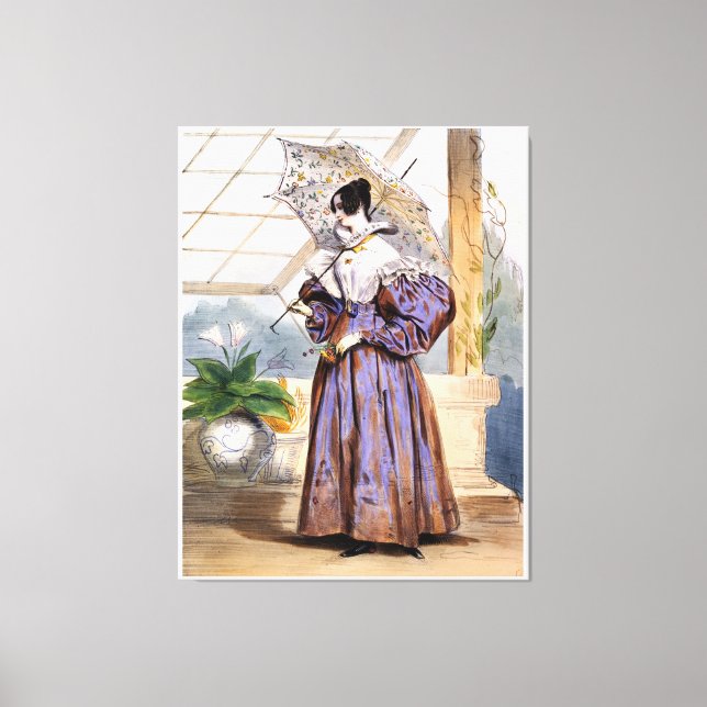 Victorian Dam med Parasol - Elegant Garden Art P Canvastryck (Framsida)