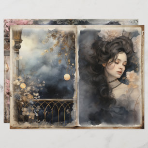 Victorian Dam Midnight Blue Junk Journal Pages