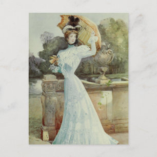 Victorian Dam-Vintage Fransk Mode - Aqua Dress Vykort