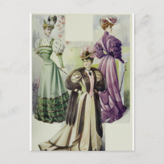 Victorian Dam-Vintage Fransk Mode-Brown Dress Vykort