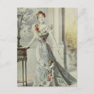 Victorian Dam - Vintage Fransk Mode-Grått Dress Vykort