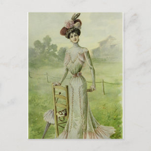 Victorian Dam-Vintage Fransk Mode-Grönt Dress Vykort