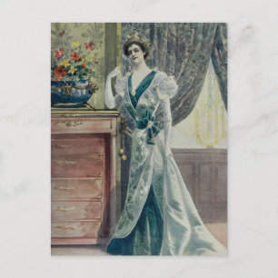 Victorian Dam - Vintage Fransk Mode Grönt Dress Vykort
