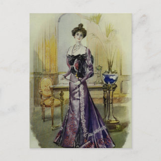 Victorian Dam-Vintage Fransk Mode-Gult Dress Vykort