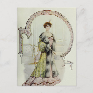 Victorian Dam-Vintage Fransk Mode-Peach-klänning Vykort