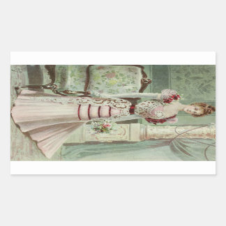 Victorian Dam-Vintage Fransk Mode-Rosa Dress Rektangulärt Klistermärke