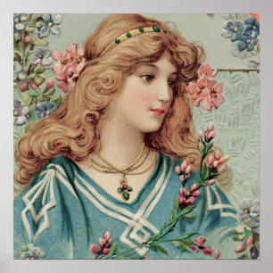 Victorian Dam w/ Rosa Flowers in her Hair Poster
