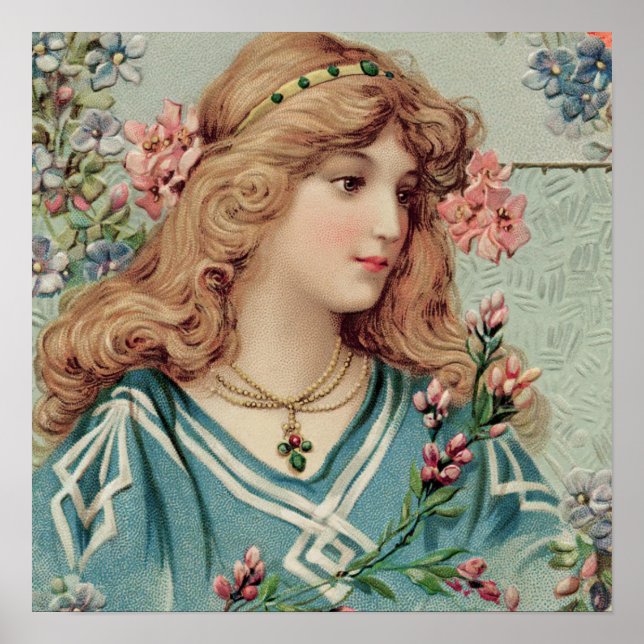 Victorian Dam w/ Rosa Flowers in her Hair Poster (Framsidan)