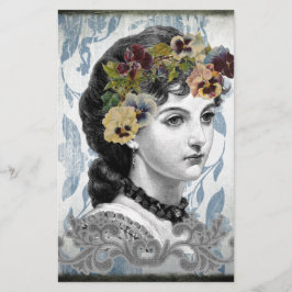 Victorian Dam Woman Pansies på tapestry Brevpapper