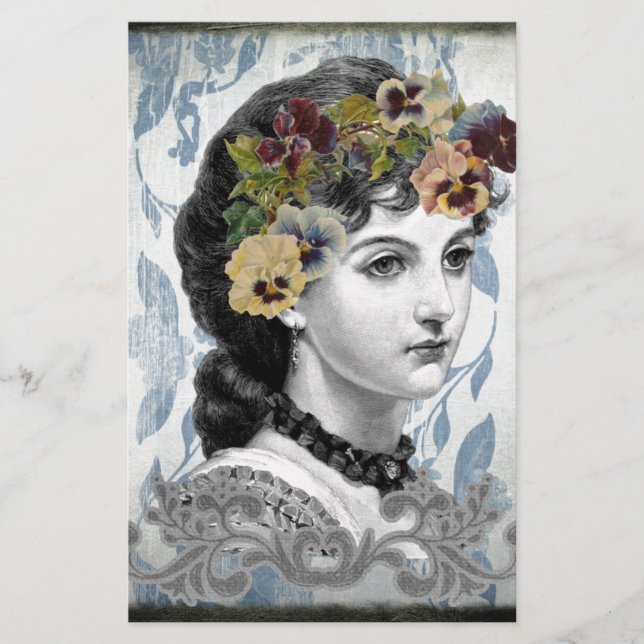 Victorian Dam Woman Pansies på tapestry Brevpapper (Framsida)