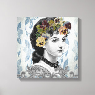 Victorian Dam Woman Pansies på tapestry Canvastryck