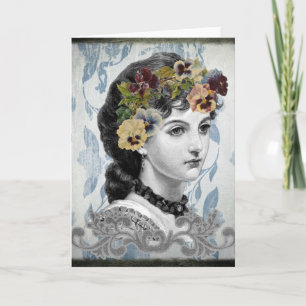Victorian Dam Woman Pansies på tapestry Kort