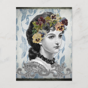 Victorian Dam Woman Pansies på tapestry Vykort