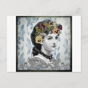 Victorian Dam Woman Pansies på tapestry Vykort