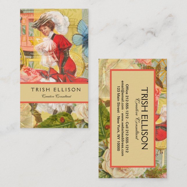 Victorian Dam Woman Roligt Carriage Visitkort (Fram/baksida)