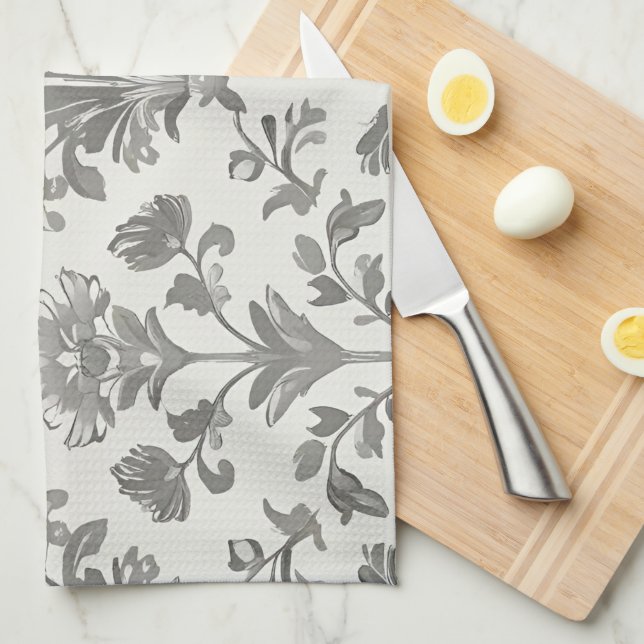 Victorian Damask Blommigt White Vintage Kökshandduk (Vikt i Fjärdedel)