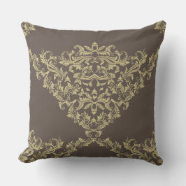 Victorian Damask i Beige på Brown Dekorativ kudde