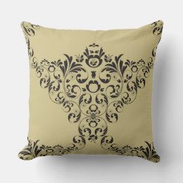 Victorian Damask i Black på Tan Dekorativ kudde