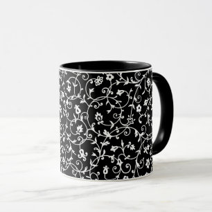 Victorian Damask Pattern, Black and White Mugg
