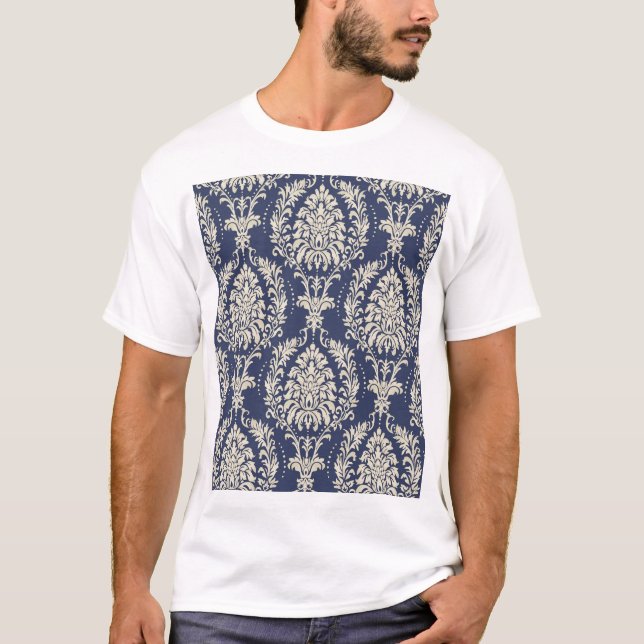 Victorian Damask Tapet Vintage Mönster T Shirt (Framsida)