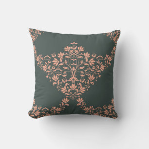 Victorian Damask vid Rosa på Black Dekorativ kudde