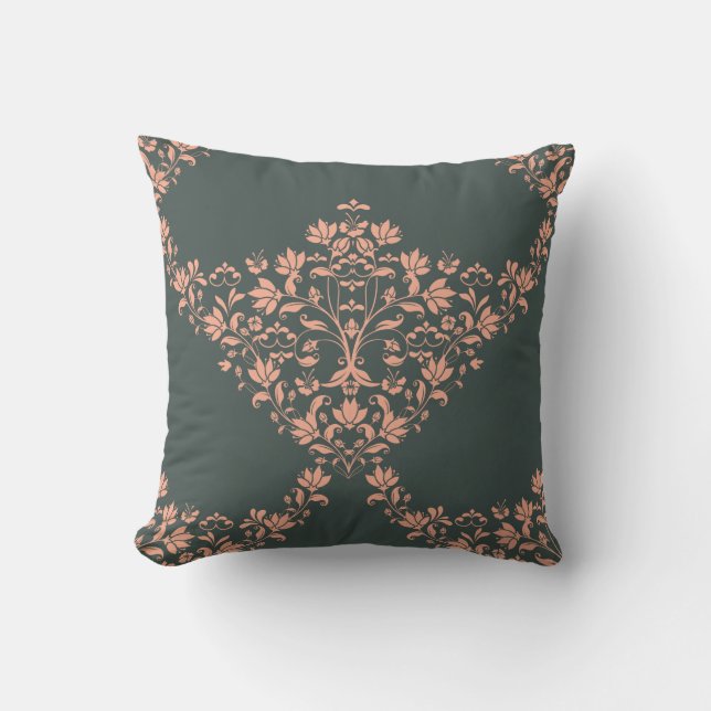 Victorian Damask vid Rosa på Black Dekorativ kudde (Framsida)
