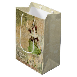 Victorian Dancing Girl Grönt Röd ros Gift Bag
