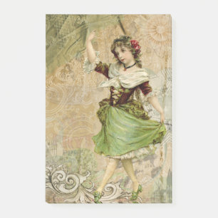 Victorian Dancing Girl Grönt St. Patrick's Day Post-it Block