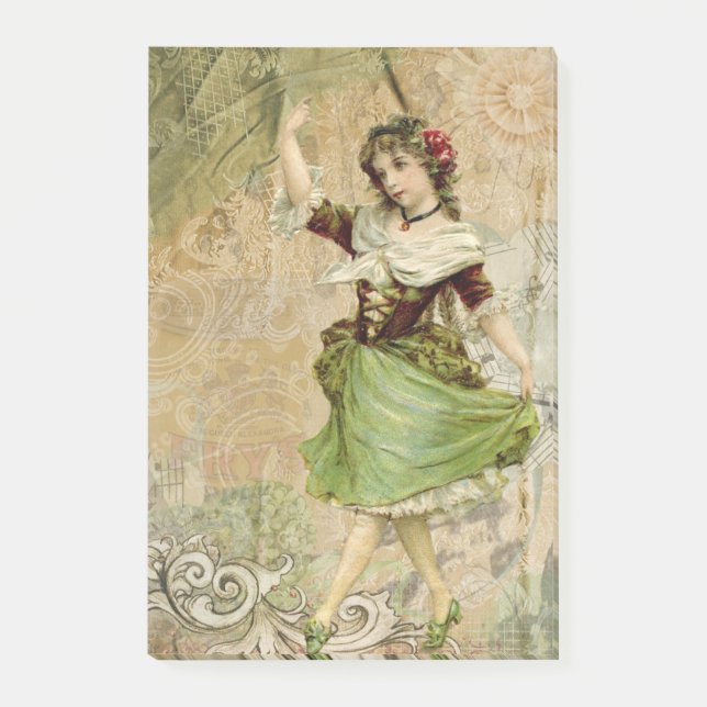 Victorian Dancing Girl Grönt St. Patrick's Day Post-it Block (Framsida)